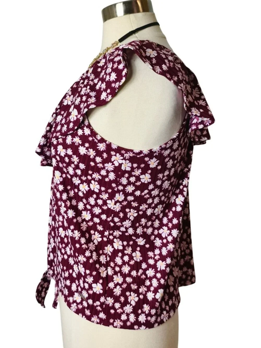 Justice Girls XL Plus Top Burgundy Front Tie Daisy Button-Up Ruffle Preppy 16-18 - Picture 3 of 8